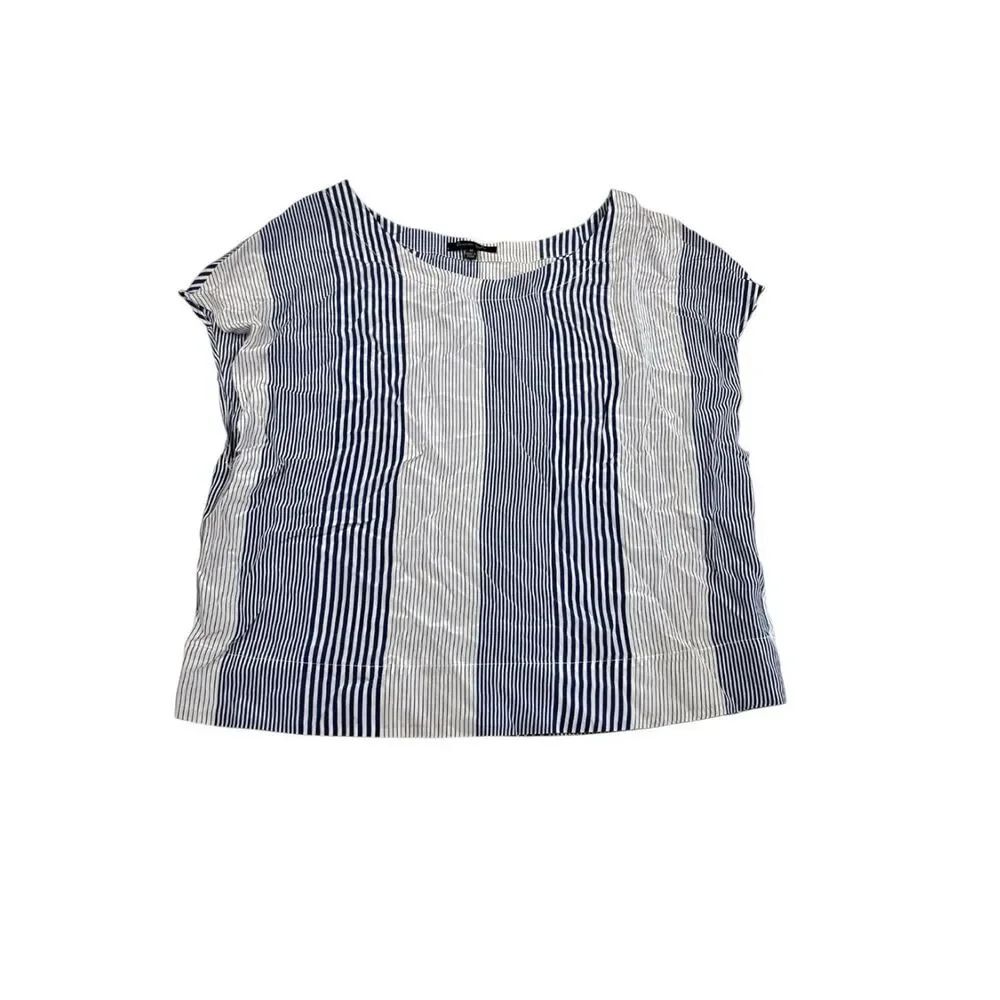 Lauren Gold Boxy Silk Blouse Striped Short Sleeve Breathable Layering Shirt S